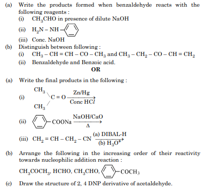 Write the products formed when benzaldehyde reacts with the 